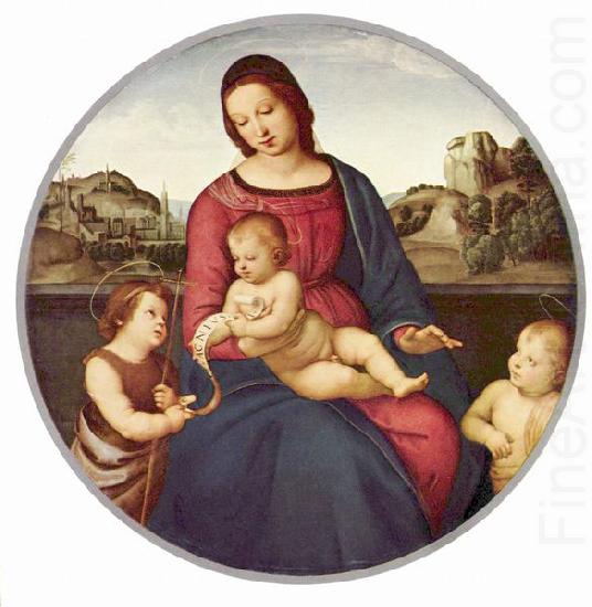 Madonna Terranuova, Szene: Maria mit Christuskind und zwei Heiligen, Tondo, RAFFAELLO Sanzio